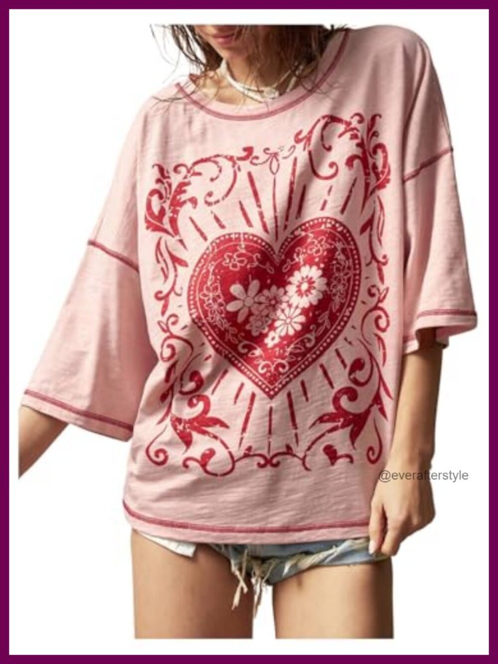 Plus Size Graphic T-Shirt 3/4 Sleeve Crew Neck Oversized Tee Streetwear